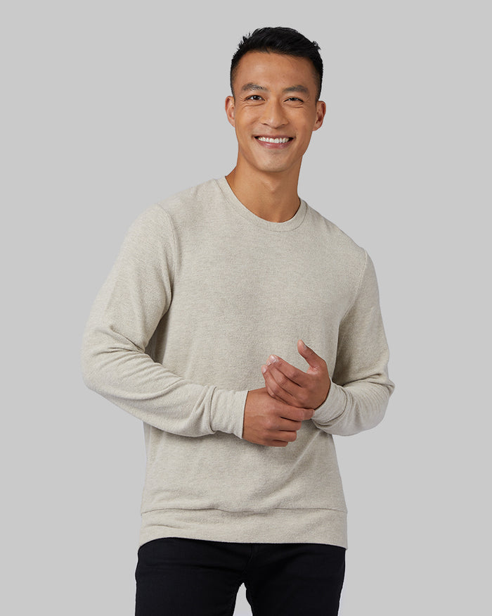 32 Degrees Oatmeal Heather _ Men's sweater Knit Crew Top {model: Shu is 6'1", wearing size M}{bottom}{right} {bottom}{right}